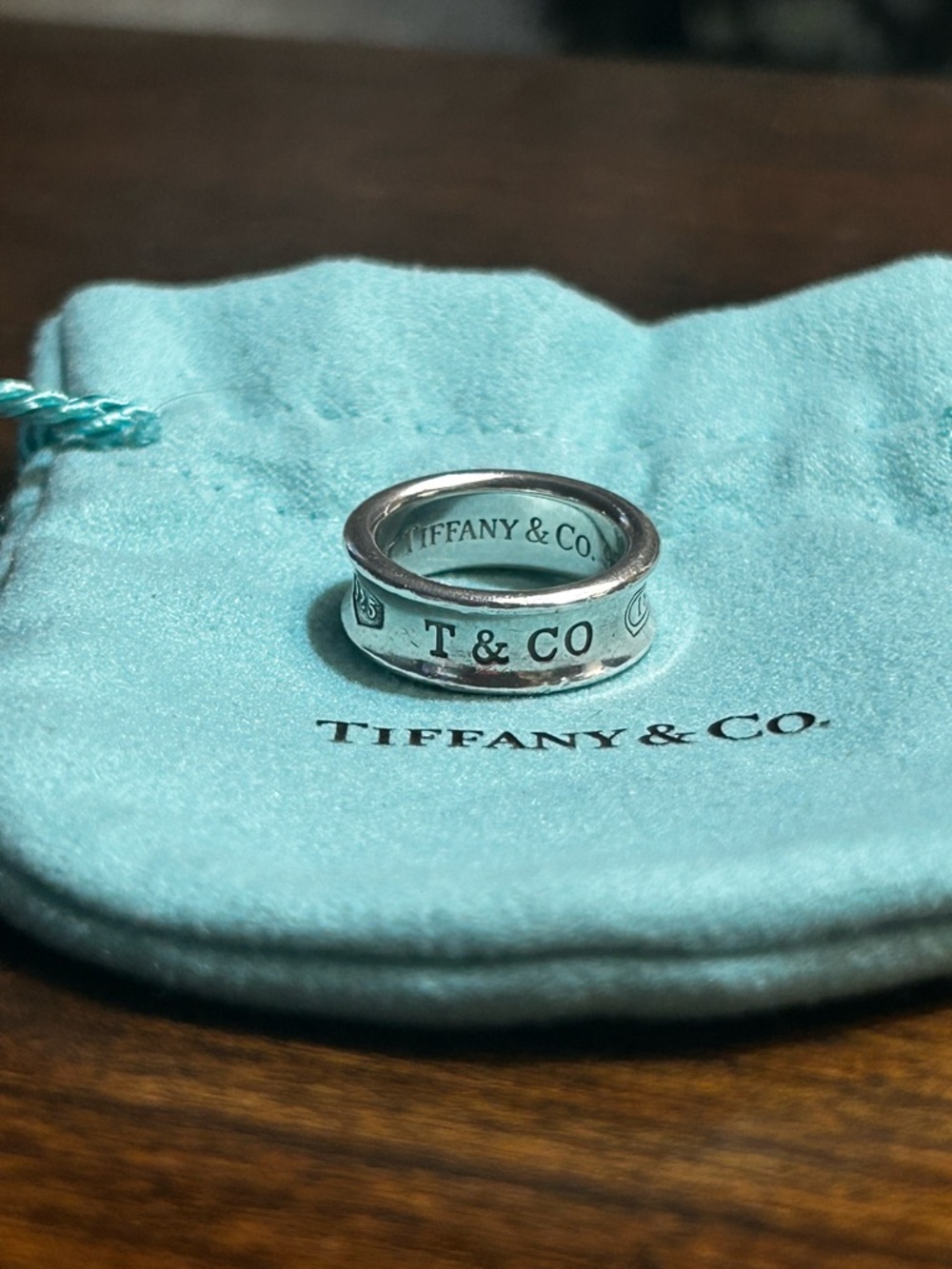 Tiffany & Co. Sterling Silver T & CO Band Ring - and Tiffany Blue Pouch